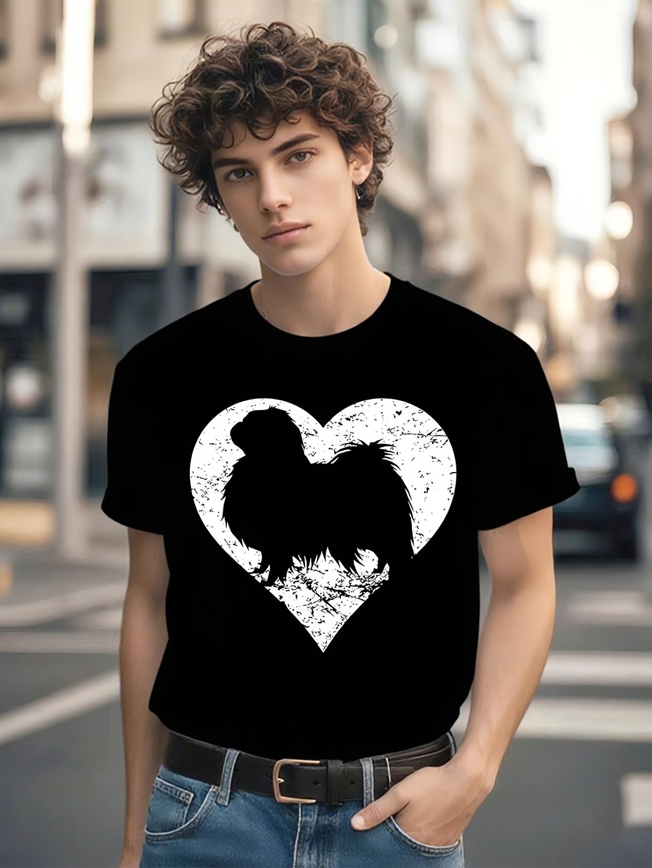 Japanese Chin Dog Lover T-shirt - Black & White Heart Silhouette Graphic Tee XXXL