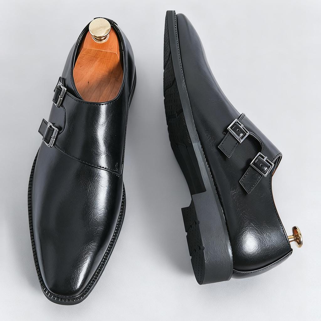Classic Retro Dress Men's Mk Leather Shoes With Pointed Toe Buckle Business Office Wedding Comfortable Men's Oxfords Shoes