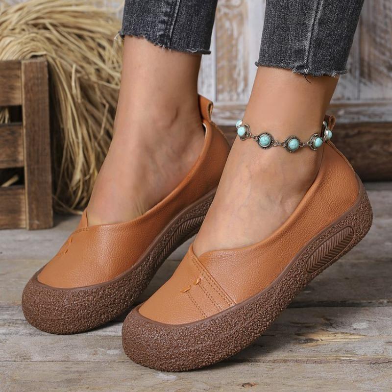 Fashion Top-Grain Soft Leather & Soft Sole, Anti-Slip & Wear-Resistant, Comfortable Flat Shallow Mouth Retro Casual Shoes
