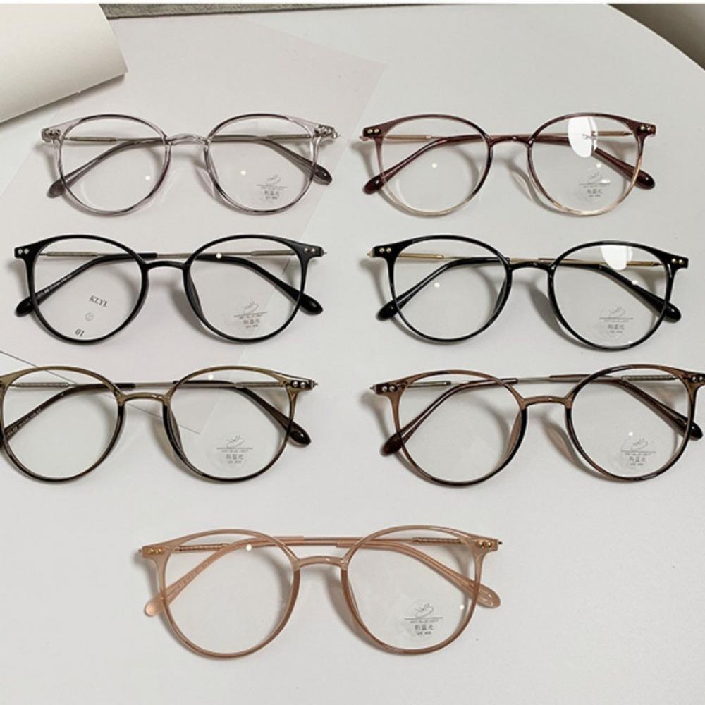 Anti-Blue Light Glasses Ultra-Light Blush Cold Brown Korean Anti Radiation Round Metal Frame Eyewear