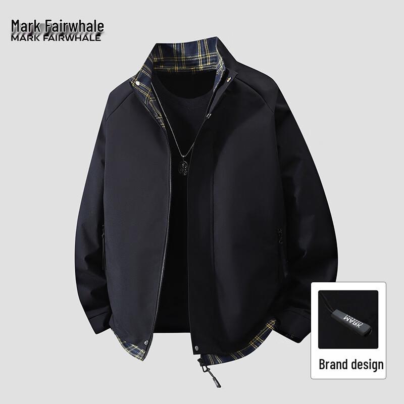 Mark Huafei Men's American Plaid Patchwork Stand Collar Jacket