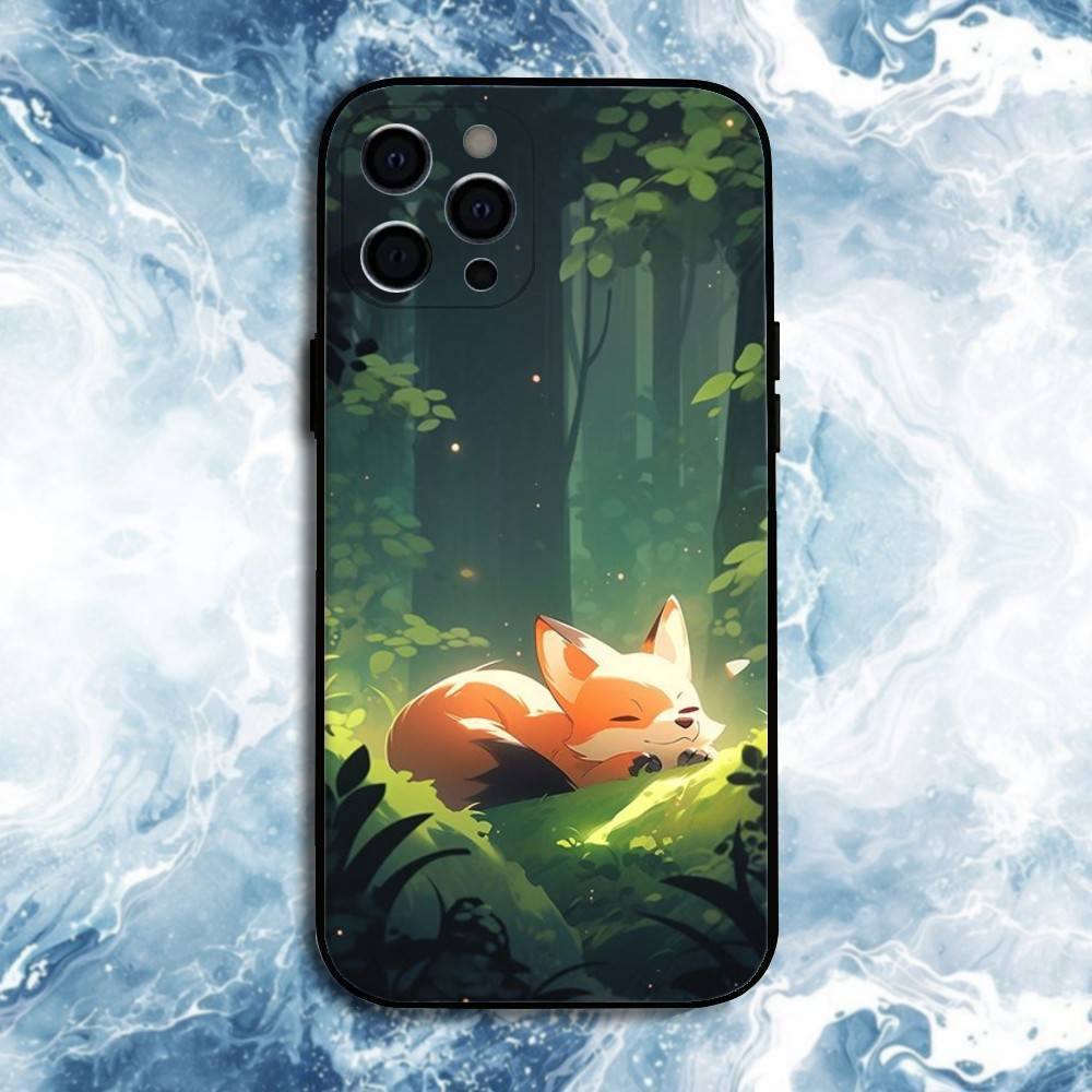 Cute Animal Fox Phone Case For iPhone17,16,15,14,13,12,11 Plus,Pro Max, Soft Silicone Black Cover