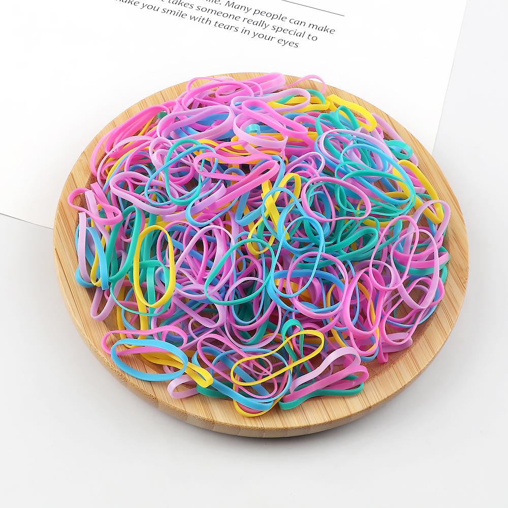 500pcs/Pack Colorful Disposable Elastic Hair Bands for Kid Girl Scrunchie Rubber Band Hair Accessories Hair Ties Ponytail Holder
