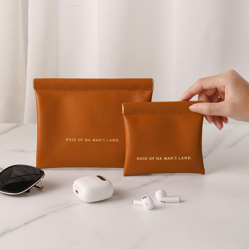 Auto-Close Wired Earphone & Coin Purse - Compact PU Lipstick/Makeup Bag