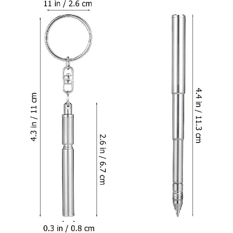 Ciieeo Key Chain Telescopic Pen: Stainless Steel Ballpoint Pens Retractable Pocket Mini Pens Signature Pen with Key Ring for Business Office School