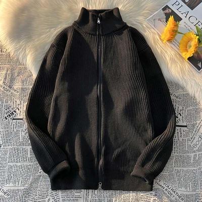 Suéter Cardigan Otoño Invierno Hombre Cuello Alto Manga Larga Tejido Liso Cardigan Cremallera Suéter Holgado Abrigo