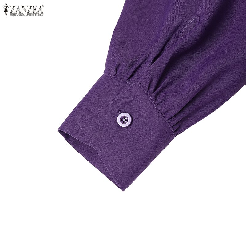ZANZEA Women Casual Turn Down Collar Long Sleeve Long Dress