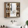 Badezimmerspiegel-Schrank, 6 offene Fächer, 3-stufiges Regal, Wandmontage, Eiche