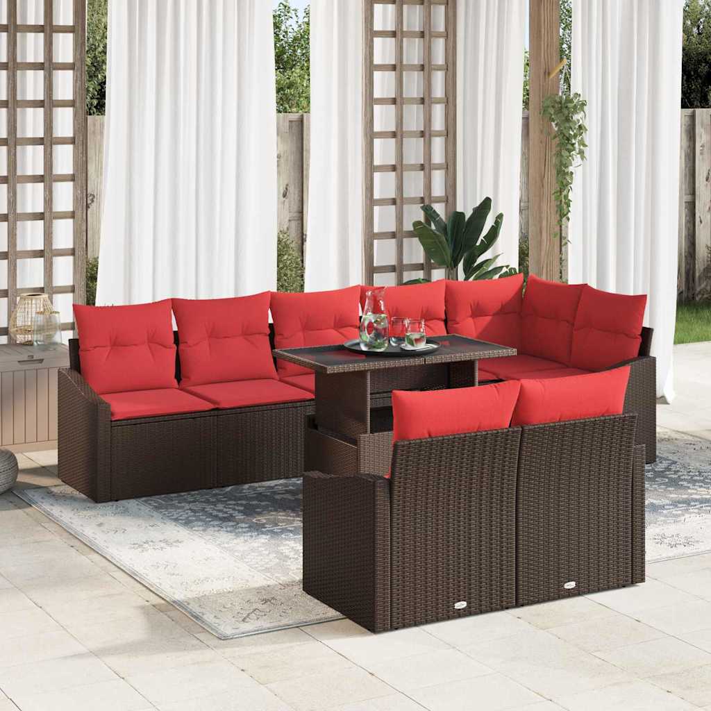 Garden Sofa Set 9 Pieces Brown and Red Poly Rattan