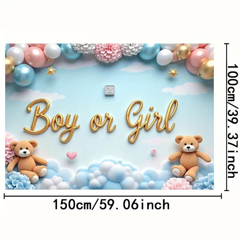 2D HD Blue Pink Gender Reveal Backdrop, Baby Shower Party Photo Background Cloth