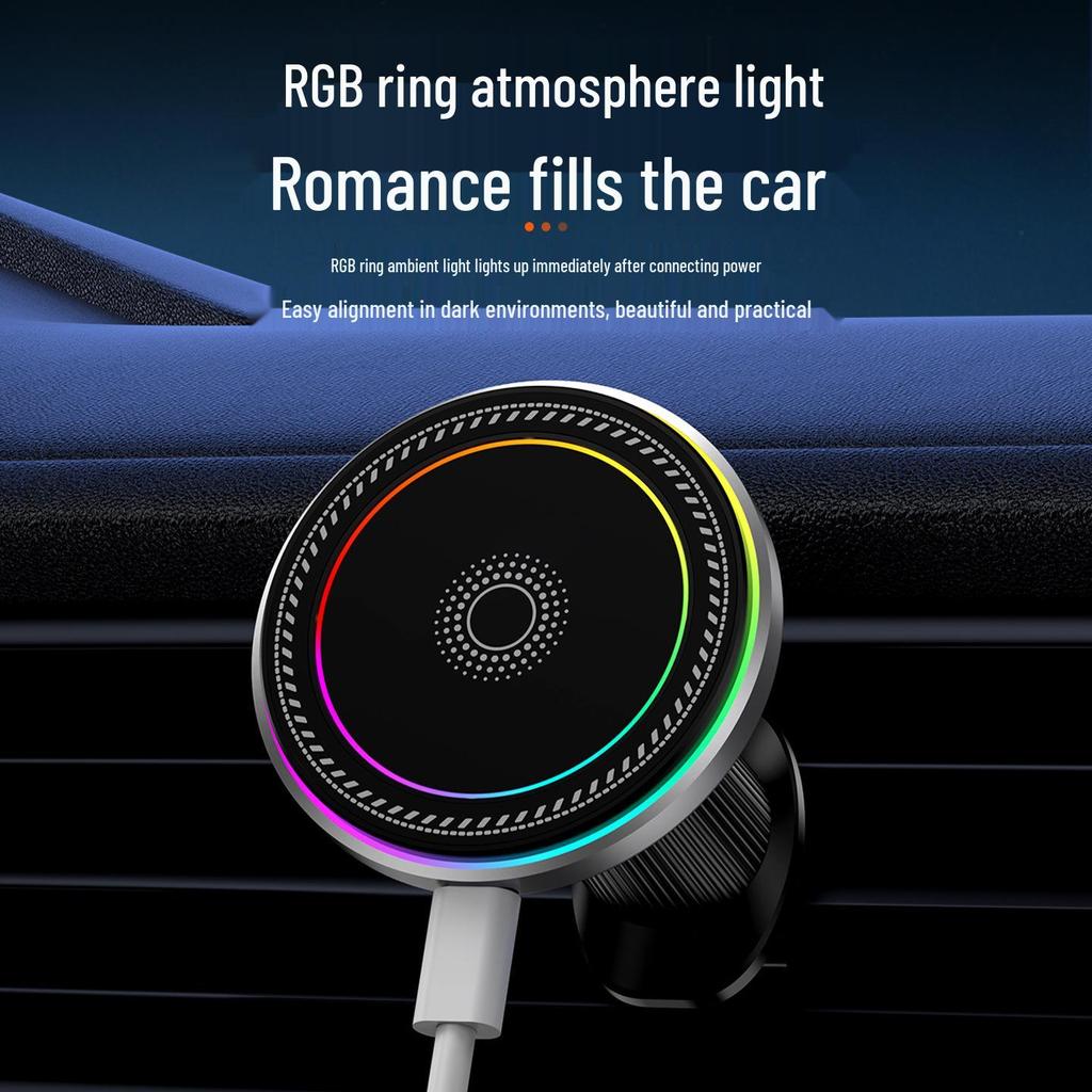 Adjustable LED Magnetic Wireless Car Charger for iPhone 15 Holder