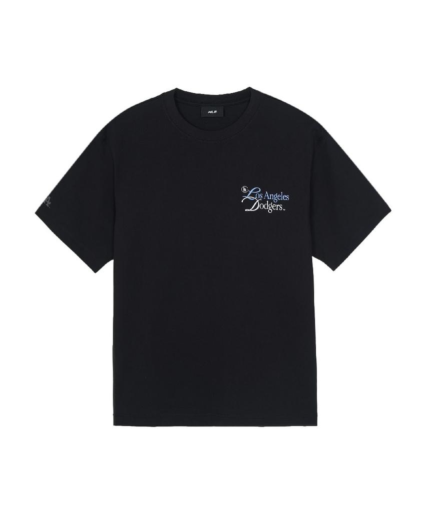 Emelbi Serif Lettering Semi-Oversized Short Sleeve T-Shirt La (Black)