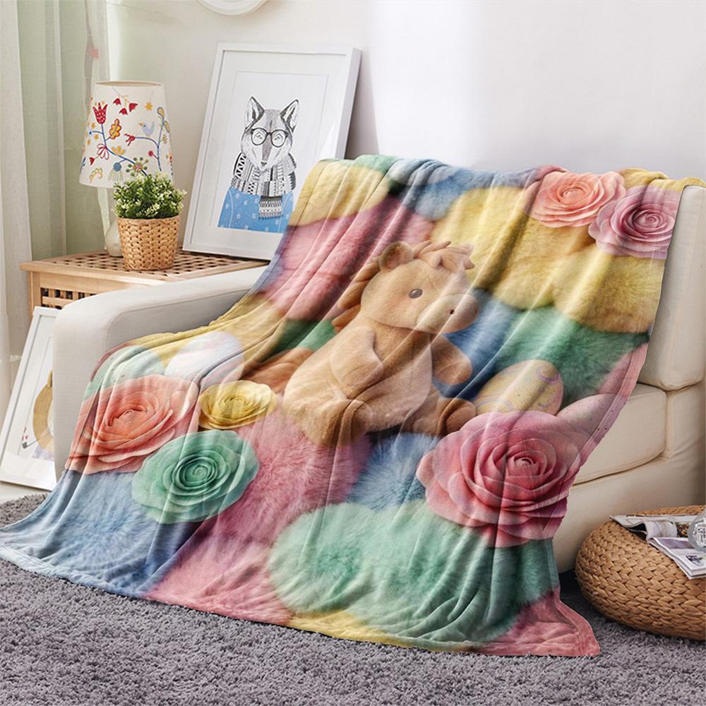1Pc Pony Brown Print Flannel Blanket, High Quality Comfortable for All Seasons, Home Decor, Warmth and Comfort, Perfect for Christmas Gifts