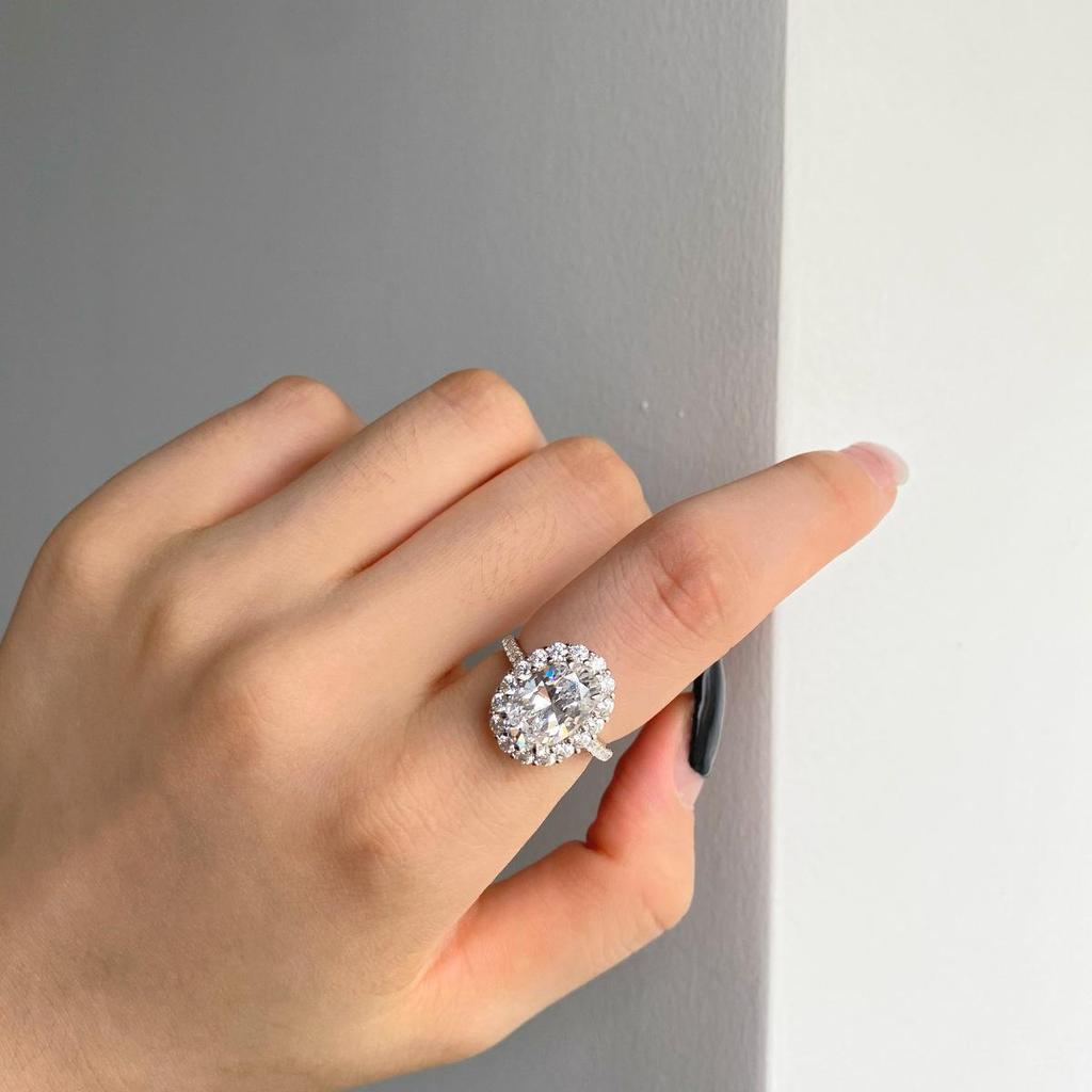 High Carbon Diamond S925 Sterling Silver Zircon Ring for Women - Super Shiny, Square Oval Design, High Quality