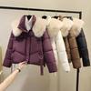 Winter-Daunenmantel, gepolstert, mit Pelz, Kapuze, Stehkragen, Taschen, Parka mit Reißverschluss, Riemendekor, winddicht, wärmespeichernd, Baumwolljacke für den täglichen Gebrauch bei kaltem Wetter