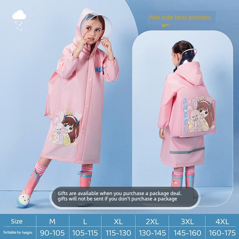 Children's Raincoat for Boys and Girls, Kindergarten and Primary School Students, Full-Body Rain Poncho with Backpack Space, Blue and Pink, Portable