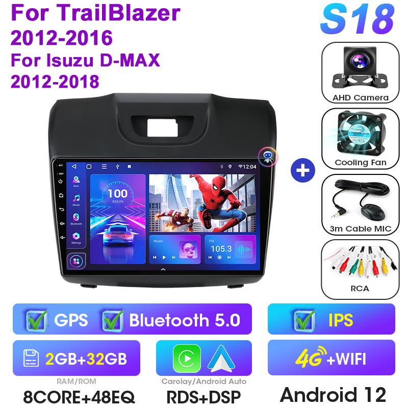 2 Din Android 12 Car Radio For Chevrolet TrailBlazer 2 2012-2016 For Isuzu D-MAX 2 2012-2018 Multimedia Video Player GPS Carplay