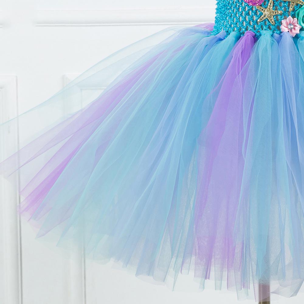 Mermaid Girl Tutu Dress with Headwear - Mesh Princess Dress for Cosplay and Stage Performances