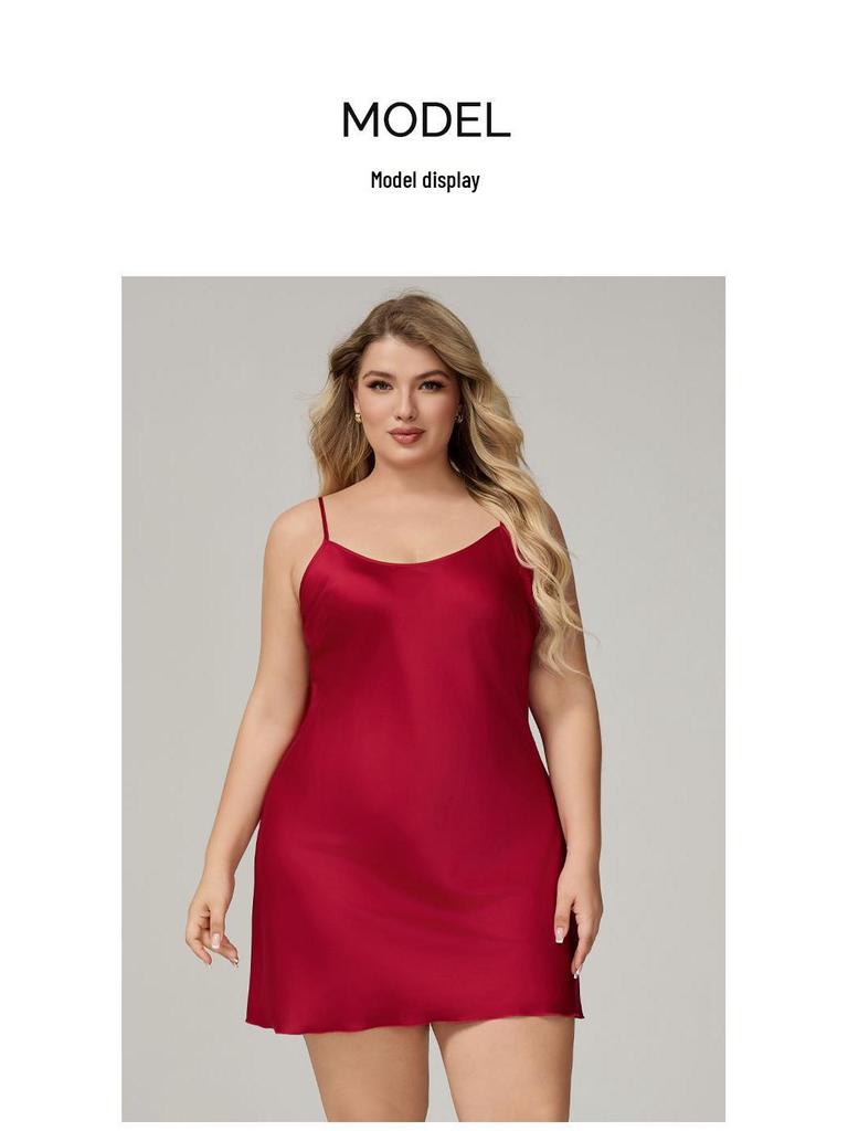 Yaoting Plus Size Spaghetti Strap Satin Chiffon Pajamas for Women - Summer Nightgown Homewear