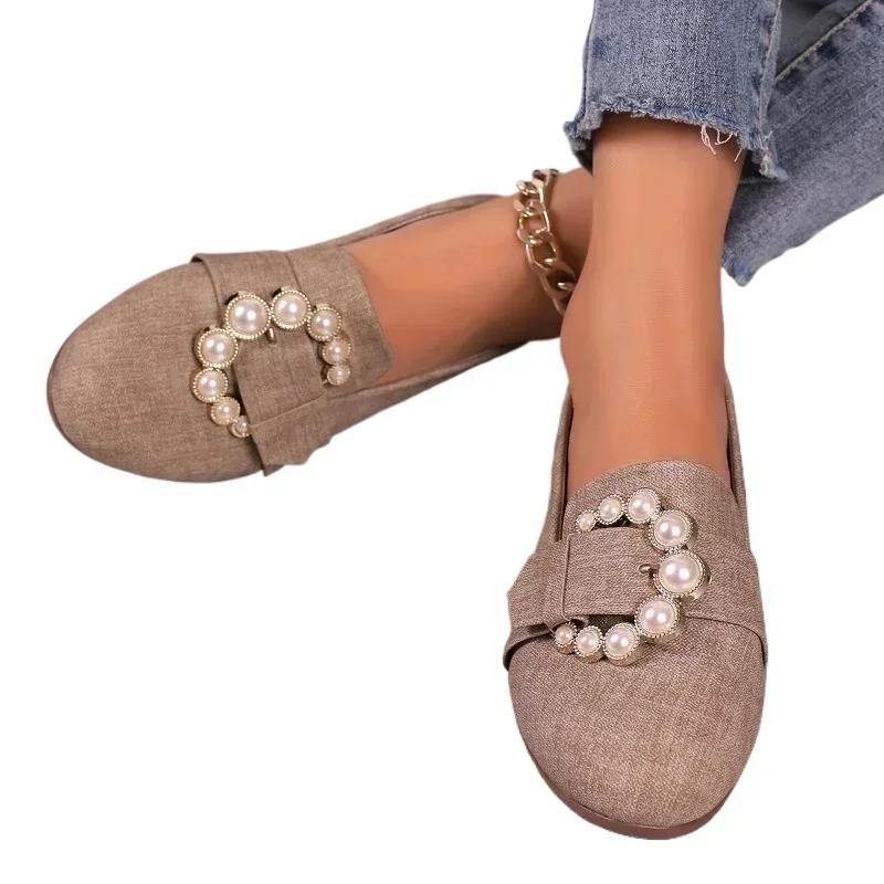 Modeschuhe für Damen 2024 Heißer Verkauf Damen Ballerinas Herbst Runde Zehenpartie Einfarbig Weiche Sohle Leicht Lässig Bequem Übergröße Schuhe