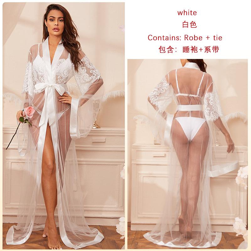 

Новая пижама сексуальный кардиган женский сетчатый перспективный расширенный чистое желание эмоциональный кружевной халат average size