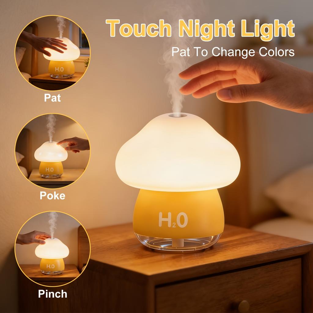 Cute Mushroom USB Humidifier, 7 Color Changing LED Night Light Mini Ultrasonic Mist Humidifier, Quiet Desktop Air Moisturizer for Bedroom Office