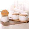 Simple Ceramic Seasoning Jar Bamboo Lid Spice Jar With Spoon Kitchen Sugar Salt Spices Storage Box Household Container