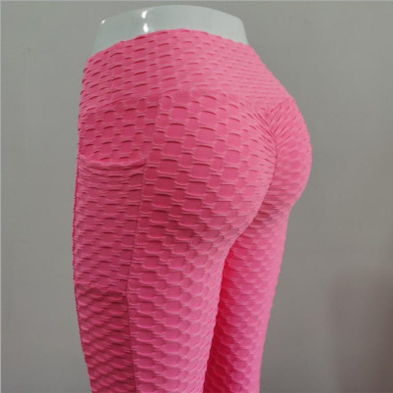 High Waist Peach Lift Yoga Leggings with Pocket & Jacquard Design