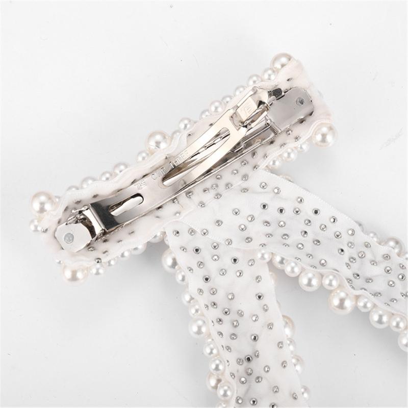 Zarte Perlenbesetzte Geburtstags-Haarspange Elegante Schleife für Mädchen Hochzeitsfeier Foto-Requisiten Kopfschmuck Haarnadel