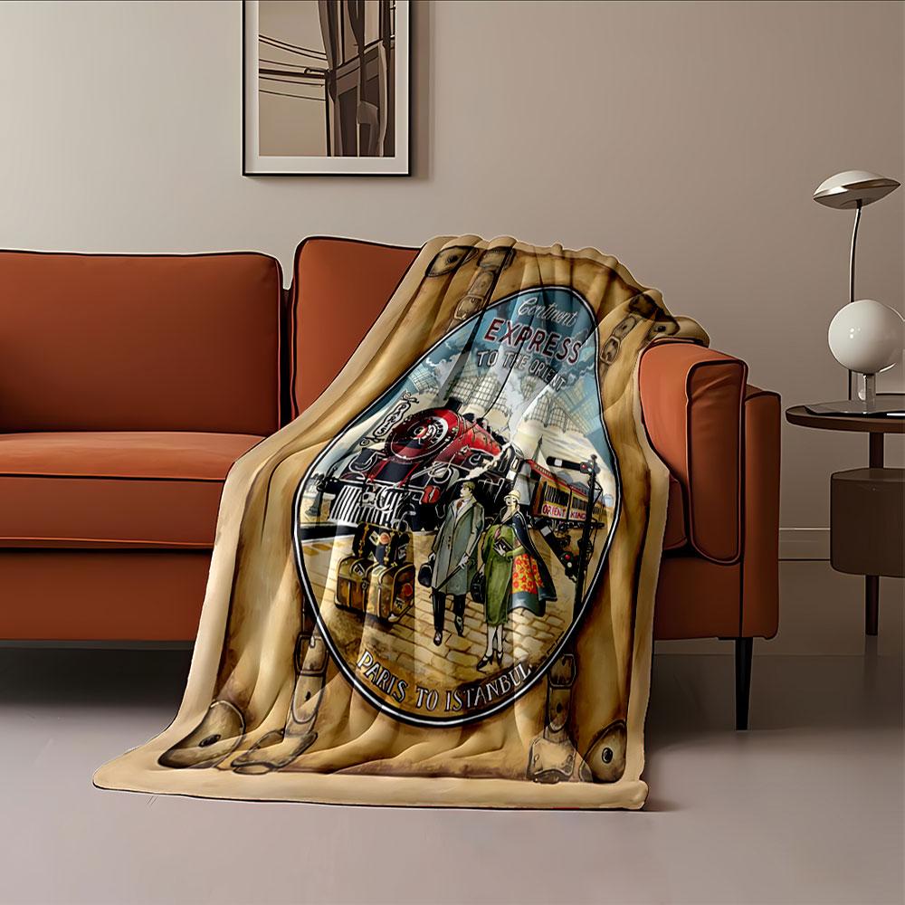 Vintage Train Poster Blanket for all seasons blanket lunch break throw gift
