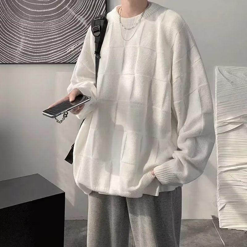 

Свитер с круглым вырезом, новый мужской трикотаж, универсальный студенческий свитер с твердой подошвой, пальто S белый