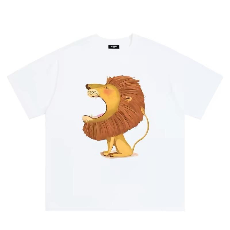 ZAZOMDE Cute Yawning Lion Cartoon Print TShirt Casual Soft Cotton Round Neck Short Sleeve Loose Oversized Summer Daily Wear Top