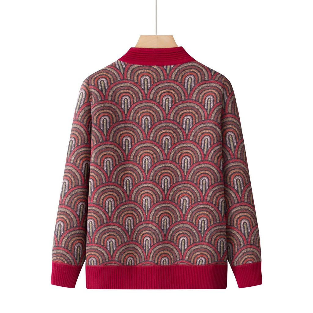 Women's Plus Velvet Knitted Sweater & Lamb's Wool Coat - Warm Autumn/Winter Style for Middle-aged & Elderly