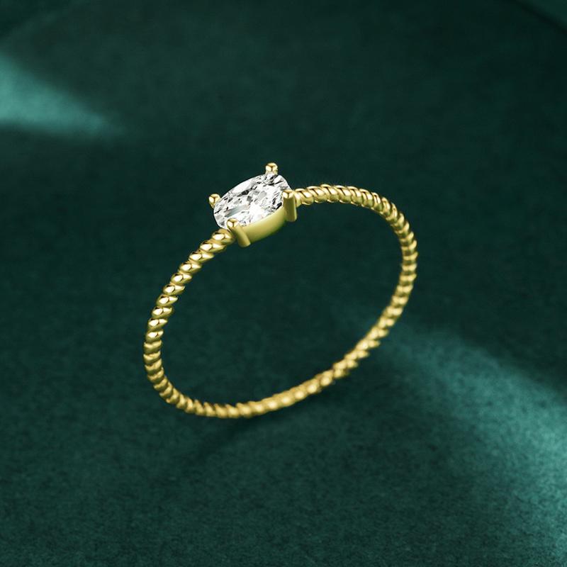 MODIAN Simple Twist Thin Gold Color Rings 925 Sterling Silver Tiny Oval Sparkling Finger Rings For Women Wedding Jewelry