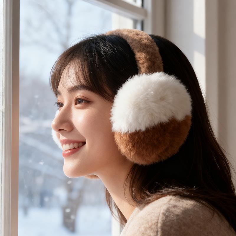 Kolorowe nauszniki składane - Ciepły polar, futro królika, na rower na zewnątrz