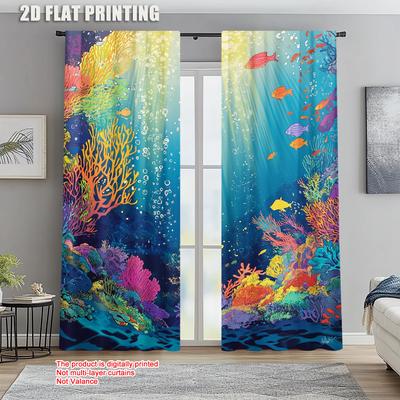 2pc Window Drapes Underwater Blackout Polyester Family Party Decoration Suitable for Decorations Clearance