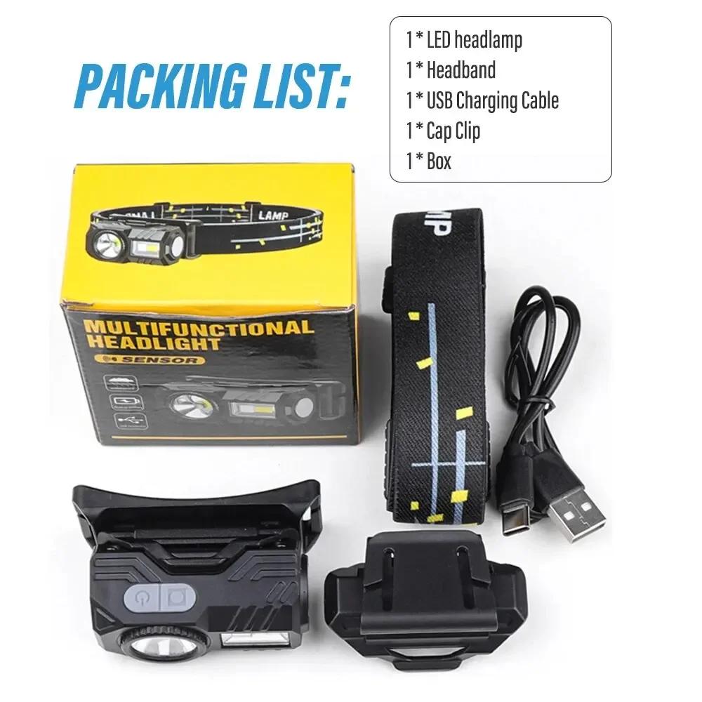 

Mini LED Headlamps Motion Sensor Headlight USB Rechargeable Cap Clip Headtorch with Magnet Warning Lamp Camping Fishing Lantern