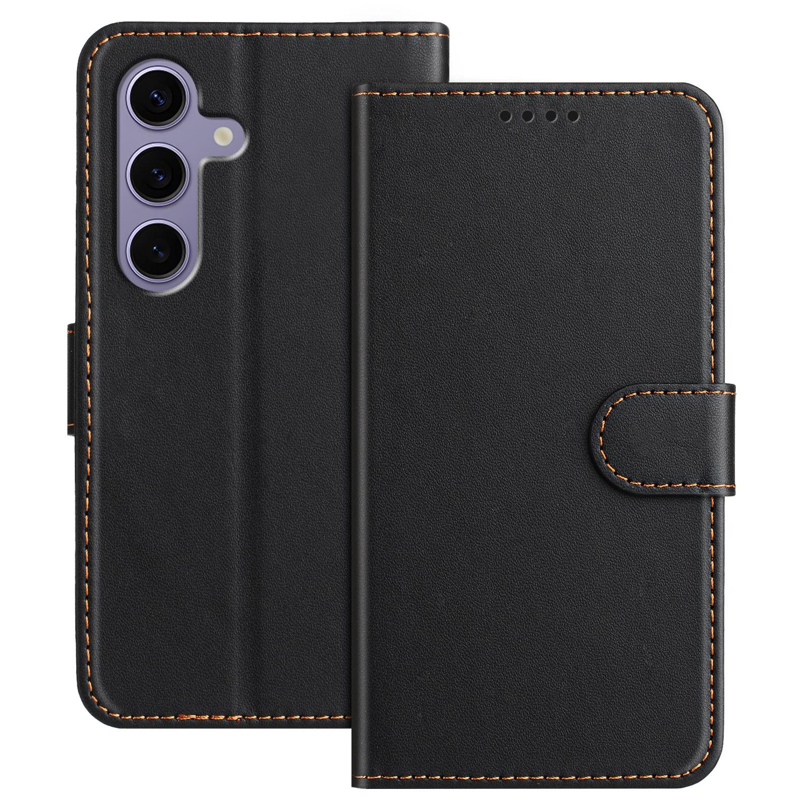 

For Samsung Galaxy S24 FE Leather Case Wallet Stand Solid Color Anti Drop Phone Cover Black