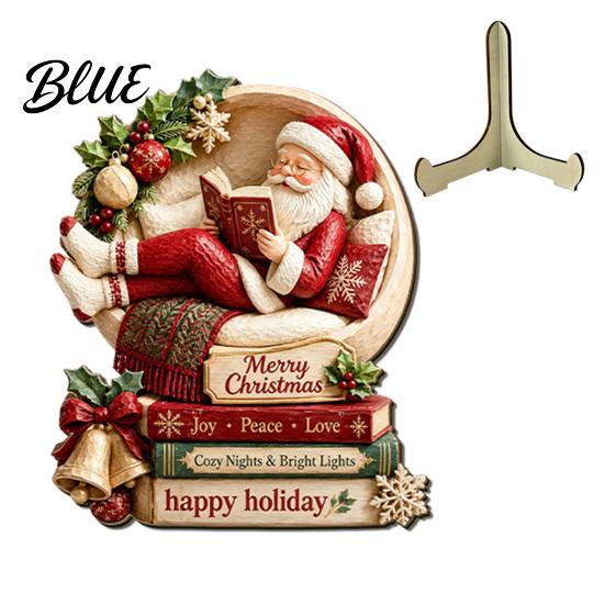 Indoor Outdoor Christmas Sign Wooden Table Sign 2D Flat Santa Claus/Snowman Reading Desktop Ornament Decorative Signage with Stand Holiday Tabletop