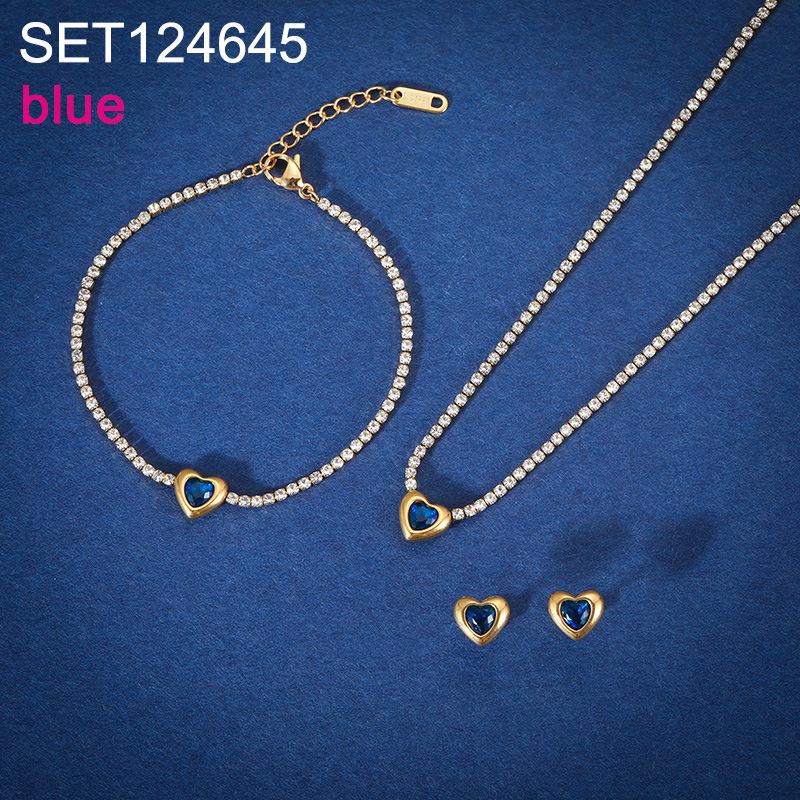 Fashion Love Heart Zircon Jewelry Set, Stainless Steel Necklace Bracelet Stud Earrings, Luxury Versatile Women's Jewelry Bulk