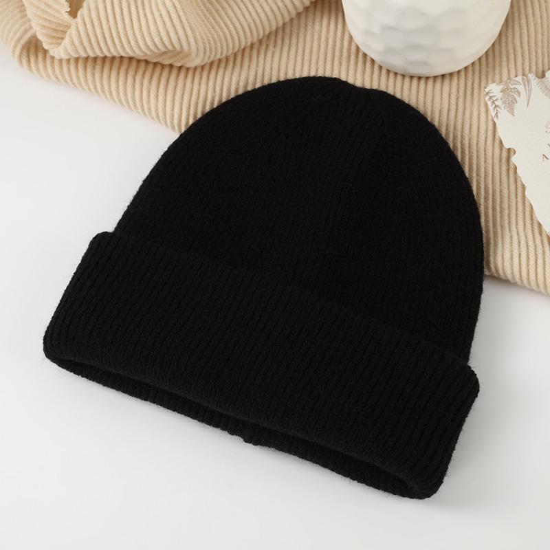 Winter Autumn Thick Knit Hat Solid Color Folded Brim Warm Outdoor Ski Hat