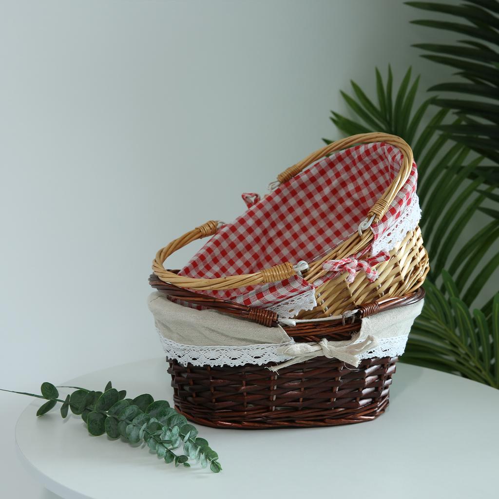 Portable Wicker Rattan Basket Woven Flower Basket Folding Handle Rattan Picnic Basket For Christmas/Easter/Outdoor Activities