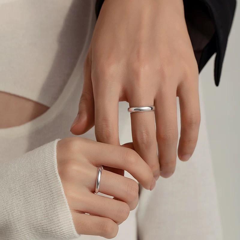 Minimalist Geometric Couple Rings Set Men Women Adjustable Sterling Band Ring Finger