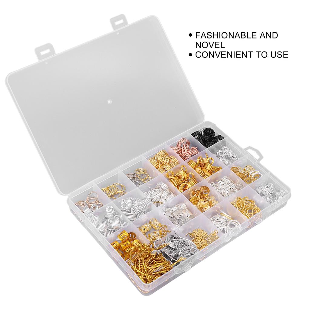 259pcs Dreadlock Bead Ring Kit DIY Exquisite Fashionable Hair Braid Ring Clips Decoration Accessories