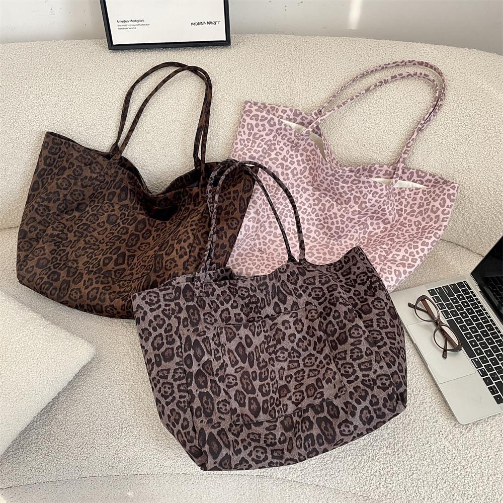 Vintage Leopard Print Suede Shoulder Bag With Coin Pocket For Daily Use