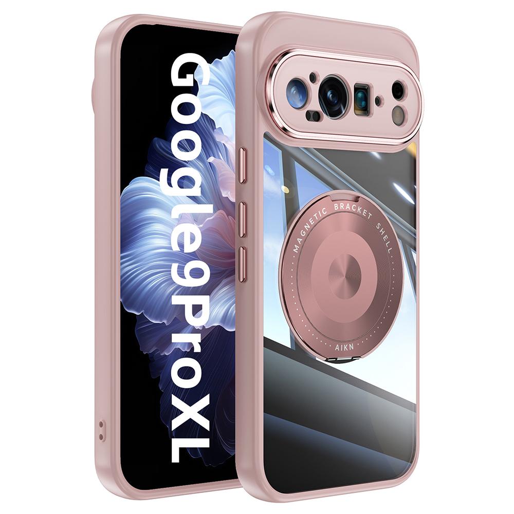 For Google Pixel 9 Pro XL Magnetic Case PC+TPU Phone Cover with Rotating Metal Kickstand,Lens Protector