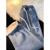 Women's Fleece-lined Straight-Leg Jeans, Petite Wide-Leg, Elastic Waist, Cotton, 2025 New Winter Style, Ideal for Autumn and Winter