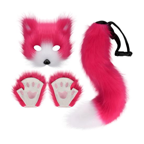 Furry Therian Kostýmová sada pro dívky ženy ocas z umělé kožešiny plyšová maska nadýchané tlapkové rukavice sada liška kočka vlk zvíře cosplay doplňky