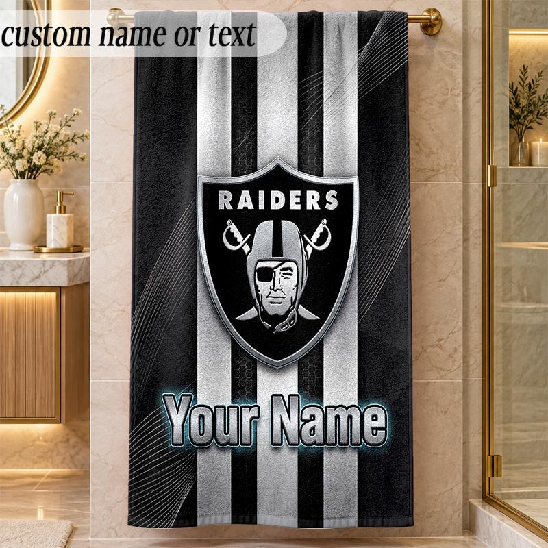 Beach TowelLas Vegas Raiders Custom Name Text Personalized Soft Towel for Beach Pool Indoor Home Decor Gift