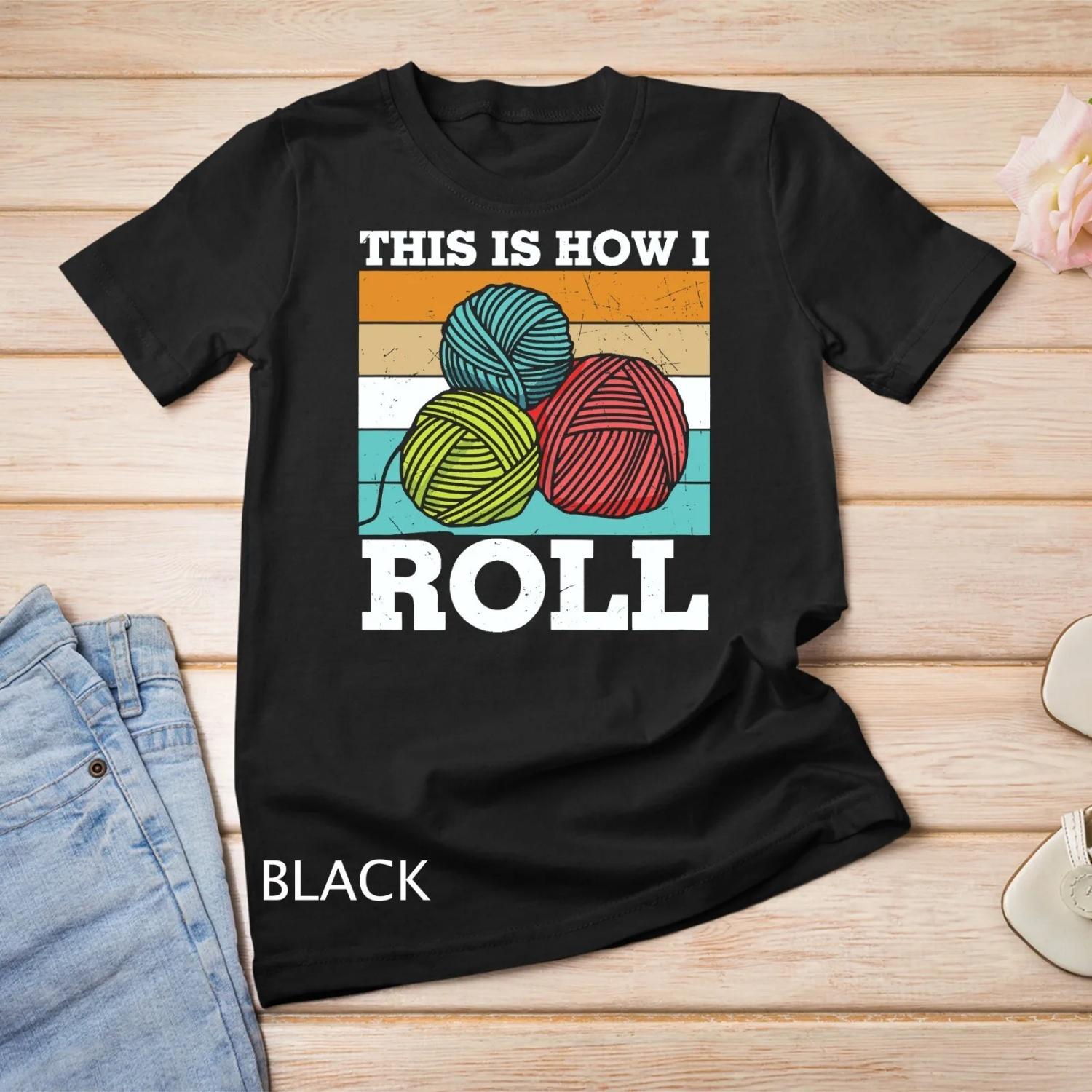 

Funny Knitting T Shirt Crochet Yarn Vintage Plus Size S чёрный